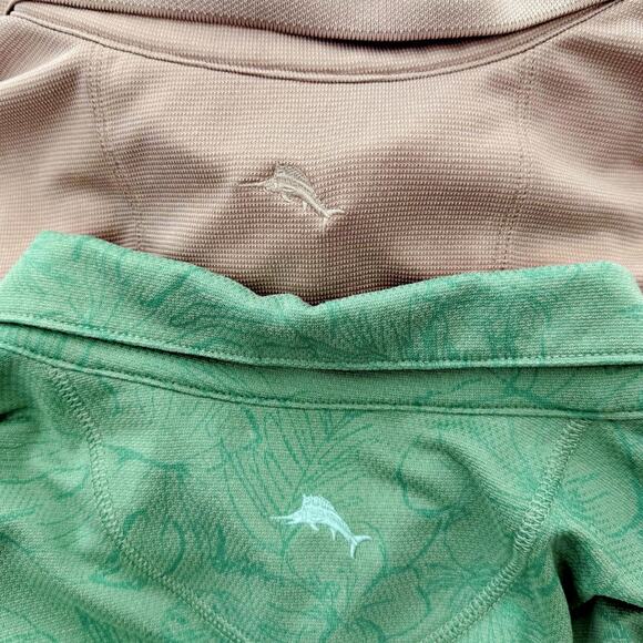 Tommy Bahama Lot (2) S/S Summer Polos Green Print & Tan Shirts XL X-Large - Picture 8 of 13